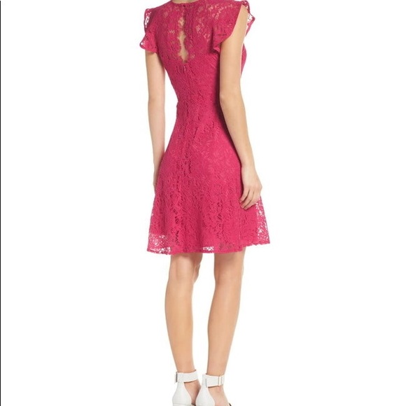 Eliza J - Lace Fit & Flare Dress with Flutter Sleeve - Picture 4 of 11